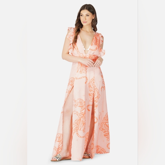 America & Beyond Dresses & Skirts - Elegant Orange Patterned Dress America & Beyond Size Large Tiger NEW Maxi